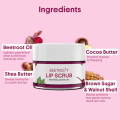 Aravi Organic Beetroot Lip Scrub With Beetroots, Shea Butter & Cocoa Butter - For Dark,Chapped & Pigmented Lips - For Brightening Dark Lips - For Men and Women - 15 gm