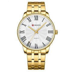 CURREN 8422 Men Quartz Watch Stainless Steel Watche Luxury Business Fashion - GOLD WHITE