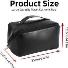 Large Capacity Travel Cosmetic Bag, Double Layer Train Case Makeup Bag, Waterproof Portable Leather Makeup Bags, Toiletry Bag for Makeup Brushes, Multifunctional Storage Makeup Bags for Women (Black)