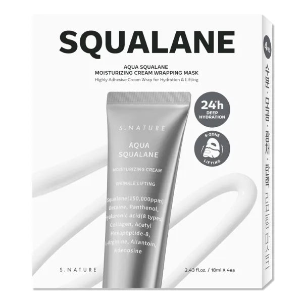 S.NATURE Aqua Squalane Moisturizing Wrapping Mask (4 Sheets) – Intensive Hydration Sheet Mask, Sensitive & Acne-Prone Skin Friendly, Home Esthetic Facial Treatment