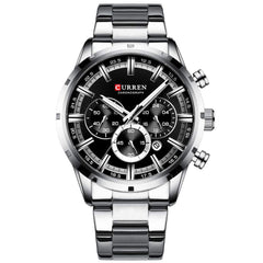 CURREN Herren-Armbanduhr Sport Quarz Chronograph Armbanduhr mit Leuchtzeigern Mode Edelstahl Uhr Datum - silver black