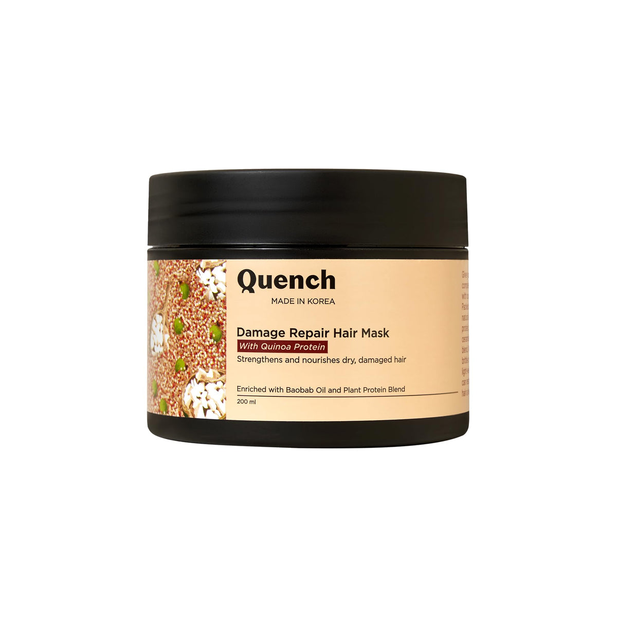 QUENCH BOTANICS Damage Repair Hair Mask with Quinoa Protein & Ceramides Cream | Restores Dry & Damaged Hair | Strengthens Hair and Adds Shine | Made in Korea (200Ml)