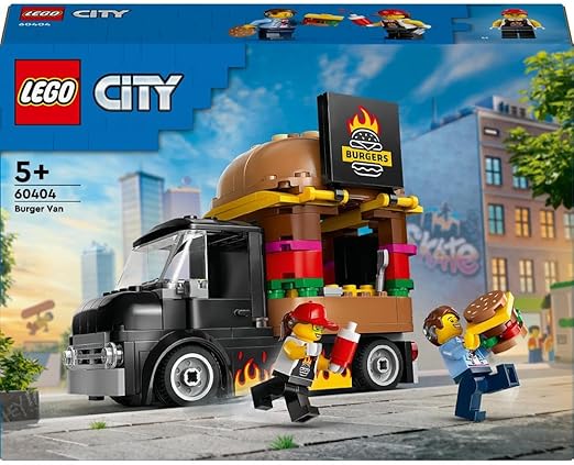 LEGO City Burger Van, Food Truck Toy for 5 Plus Year Old Boys & Girls, Vehicle Building Toys, Kitchen Playset with Vendor Minifigure and Accessories, Imaginative Play Gifts for kids 60404