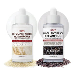 KOEC Rice Peel Shot Glow Exfoliant Ampoule Duo – White & Black Rice Peel Serum for Face & Body, Blackhead Removal & Pore Minimizing