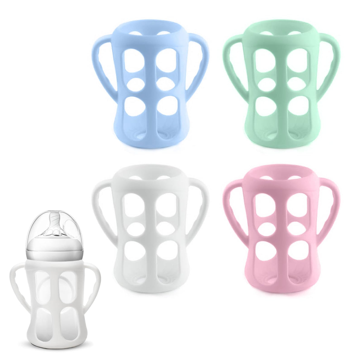 TEITEAI 4 Pack Silicone Sleeves for Philips Avent Glass Bottles 8oz, Silicone Bottle Sleeve Compatible with Avent Natural Glass Baby Bottles 8oz, Anti-Breakage Sleeves for Moms, BPA Free
