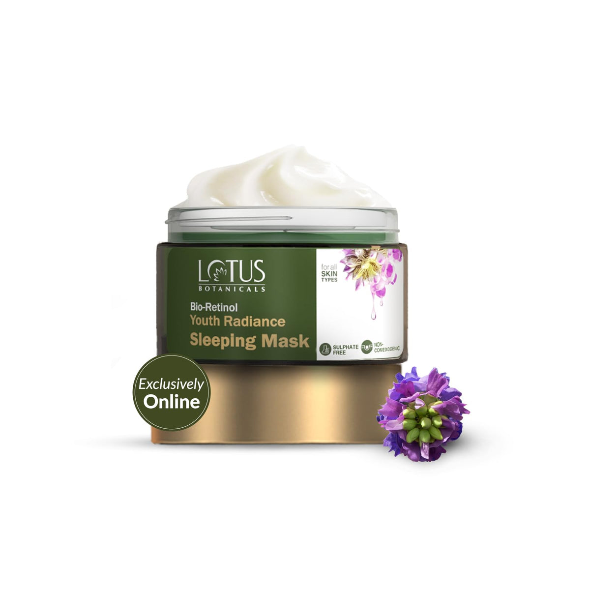 Lotus Botanicals Bio Retinol Youth Radiance Sleeping Mask, Reduces Fights Fine Lines & Nourishes Skin, Preservative Free For All Skin Types - 50g