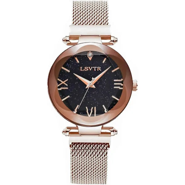 KASTWAVE Women Watches Luxury Starry Sky Women's Wrist Watches for Magnetic Strap Crystal dial Small Size Life Waterproof Watch Rose Quartz Watch Jewelry