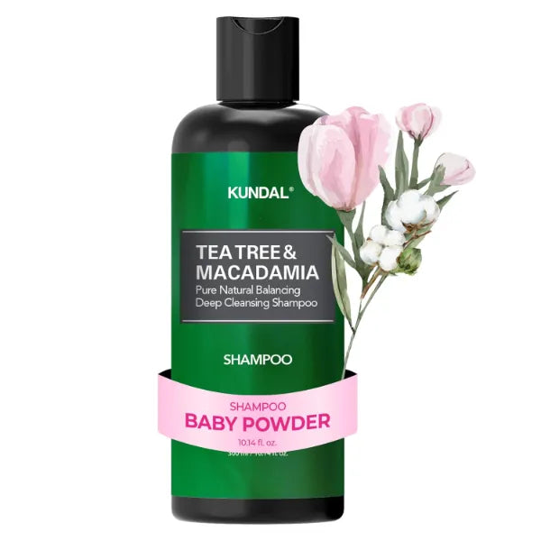 KUNDAL Tea Tree & Macadamia Deep Cleansing Shampoo [Baby Powder] - Korean Hair Care, Scalp Care, Tea Tree extract, For All hair Types 10.14fl oz (Pack of 1)