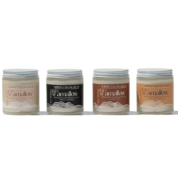 Amallow 100% Grass Fed Beef Tallow for Skin Care Variety Bundle Face + Body Whipped Moisturizer 100% Natural Lotion, 4 FL. oz.
