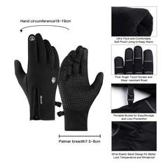 JZS Cycling Gloves, Winter Gloves Touch Screen Fingers Warm Gloves Insulated Anti-Slip Windproof Waterproof Cycling Riding Running Work for Men Women - Black