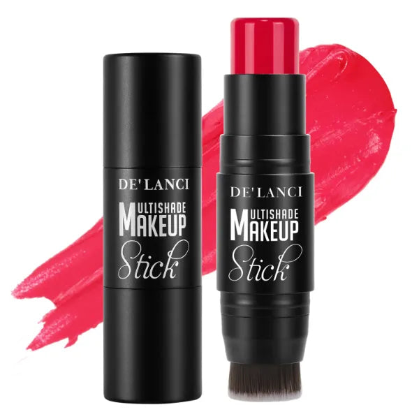 DE'LANCI Cream Blush Stick – Long Lasting, Waterproof & Ultra-Blendable Blusher for Cheeks, Lips & Eyes – Natural Glow Formula + Applicator Brush
