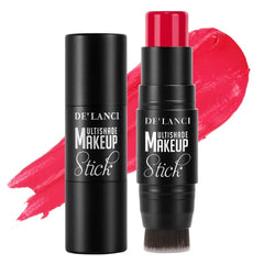 DE'LANCI Cream Blush Stick – Long Lasting, Waterproof & Ultra-Blendable Blusher for Cheeks, Lips & Eyes – Natural Glow Formula + Applicator Brush
