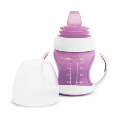 Munchkin Gentle Transition Trainer Cup, Spout transition from bottle to spill proof cup, leak proof and anti-slip handle for Baby/infant, boys and girls, 4oz Capacity, 4 months and above, Purple