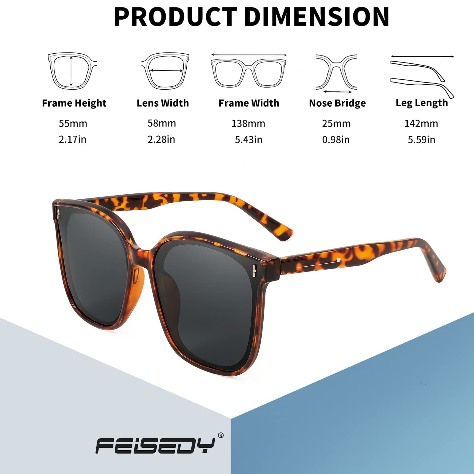 FEISEDY Women Oversized Vintage Polarized Sunglasses Square Cute Trendy Classic Simple Men B2758