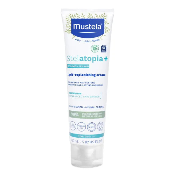 Mustela Stelatopia+ - Lipid-Replenishing Cream - Moisturizer for Eczema-Prone Skin - With Natural Sunflower Oil and Prebiotic - For Babies, Kids & Adults - Fragrance Free