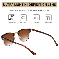 KANASTAL Polarized Horn Rimmed Sunglasses for Men and Women, Classic Half Frame Sun Glasses, Semi Rimless Shades for Womens 100% UV400 Protection Driving