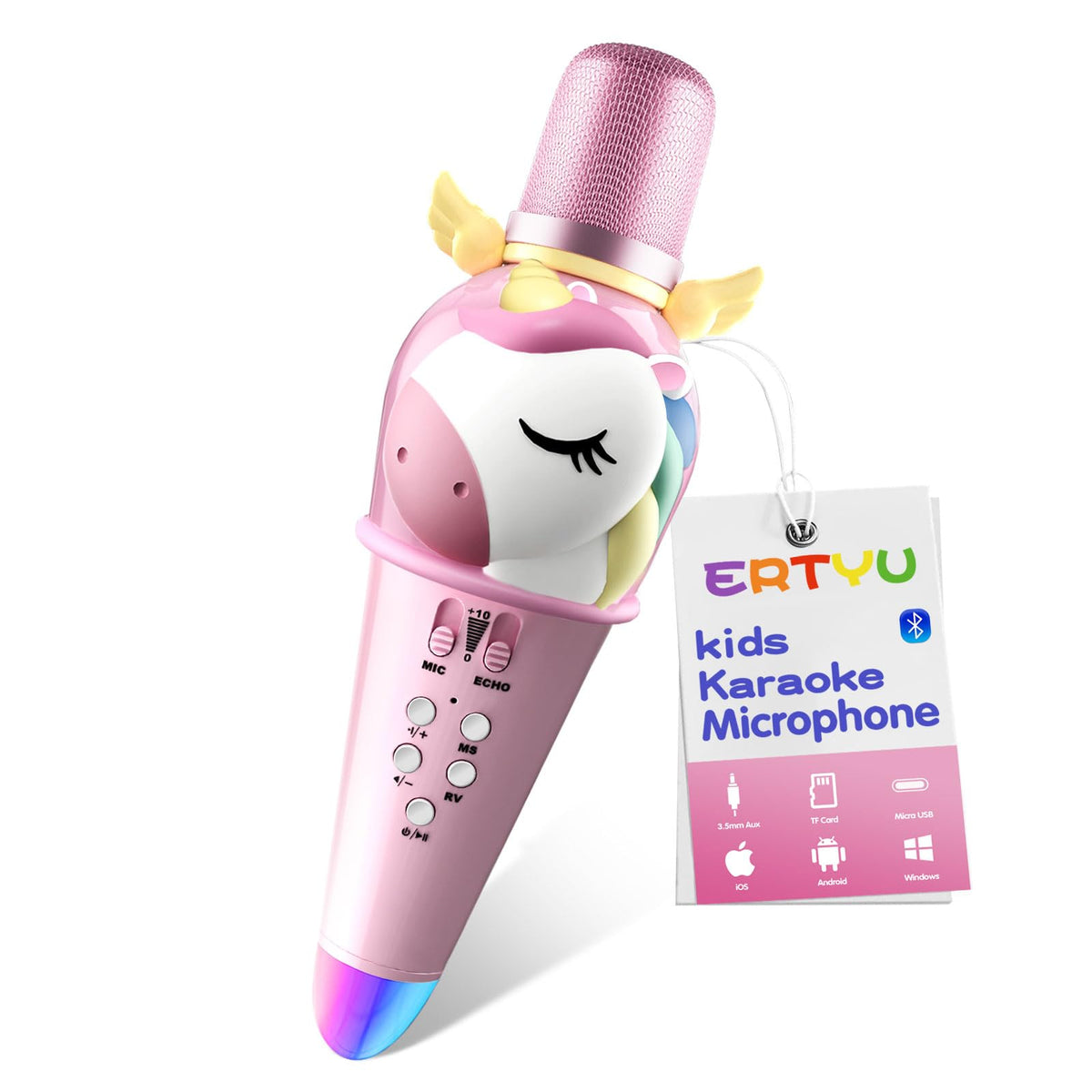 ERTYU Kids Karaoke Microphone Machine for Kids Toys with Wireless Bluetooth Mic Speaker for Toddler Adults Girls Boys Birthday Gifts toys for 4 5 6 7+ Year Old for Family Home Party