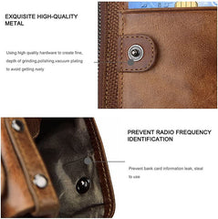 SLGOL Leather Wallet for Men, Bifold Wallet with Zipper Large Capacity Mens Wallet Vintage Wallet for Father Husband Son Gifts (Coffee)