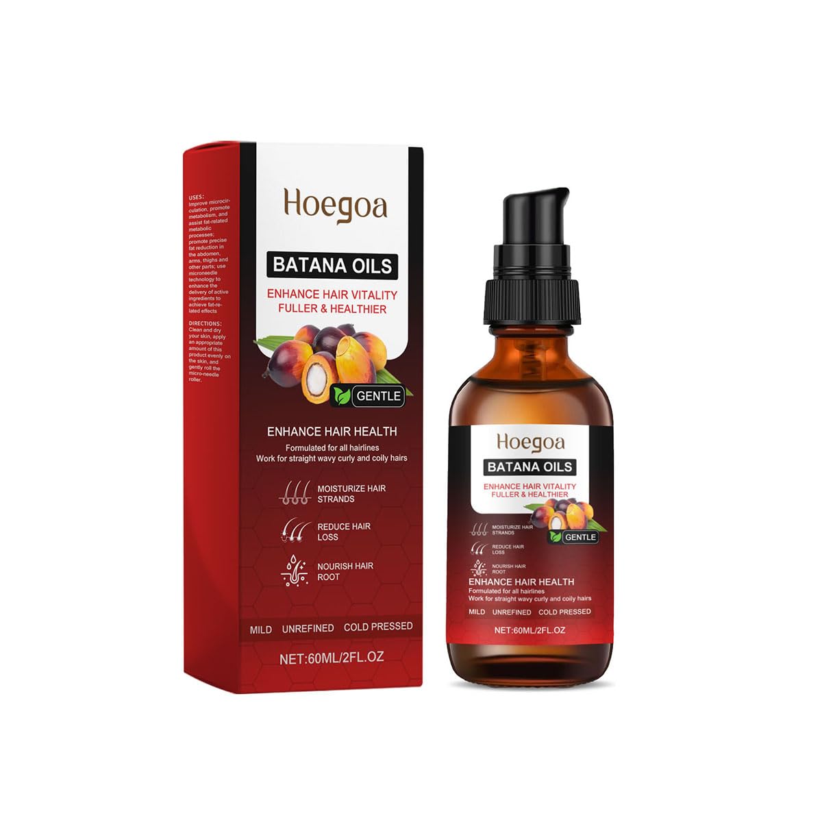 Hoegoa Batana Oil for Hair Growth Organic, Hair Care Oil for Moisturizes Scalp, Hair Thickening and Strengthening, Lightweight Hair Oil for Volumizing 60ml/2fl oz