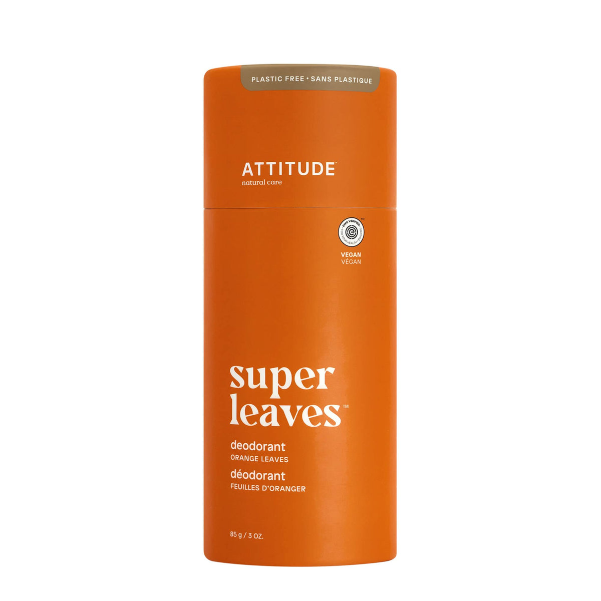 ATTITUDE Deodorant, Plastic-free, Plant- and Mineral-Based Ingredients, Vegan and Cruelty-free Personal Care Products, Orange Leaves, 3 Ounce