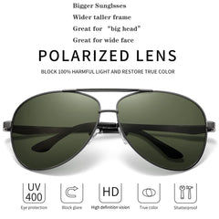 RCXKOOM Big XL Wide Frame Extra Large Polarized Aviator Sunglasses for Big Heads Men Oversized Military Pilot Glasses