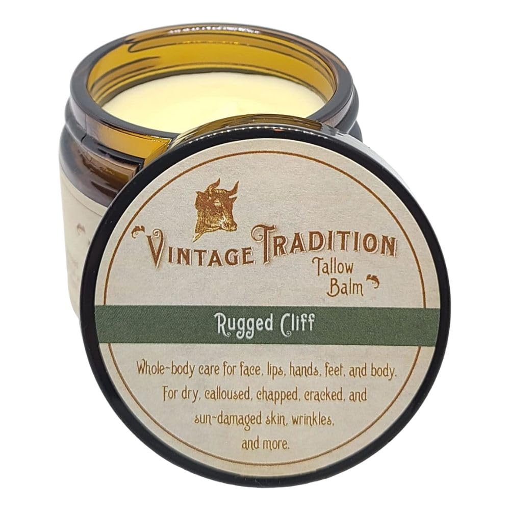 Vintage Tradition Rugged Cliff Tallow Balm, 100% Grass-Fed, 2 Fl Oz"The Whole Food of Skin Care"