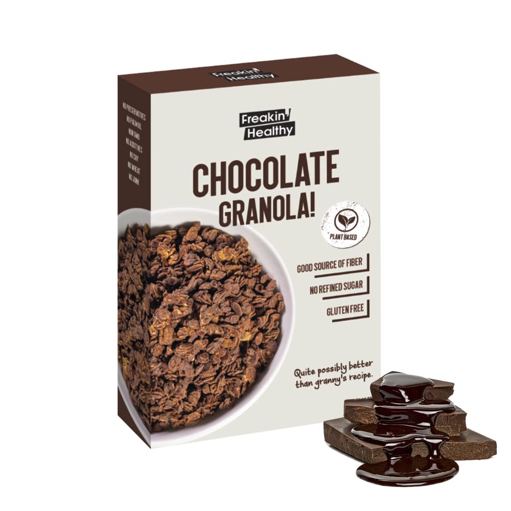 Freakin Healthy Chocolate Granola – Plant Based Breakfast Cereal, Naturally Sweetened, Gluten, Refined Sugar Free - 340g