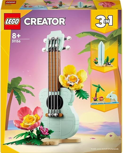 LEGO Creator 3in1 Tropical Ukulele Instrument Toy to Small Surfboard to Dolphin Model, Ocean Toys Building Set for 8 Plus Year Old Girls, Boys & Kids, Beach-Themed Bedroom Decoration, Gift Idea 31156