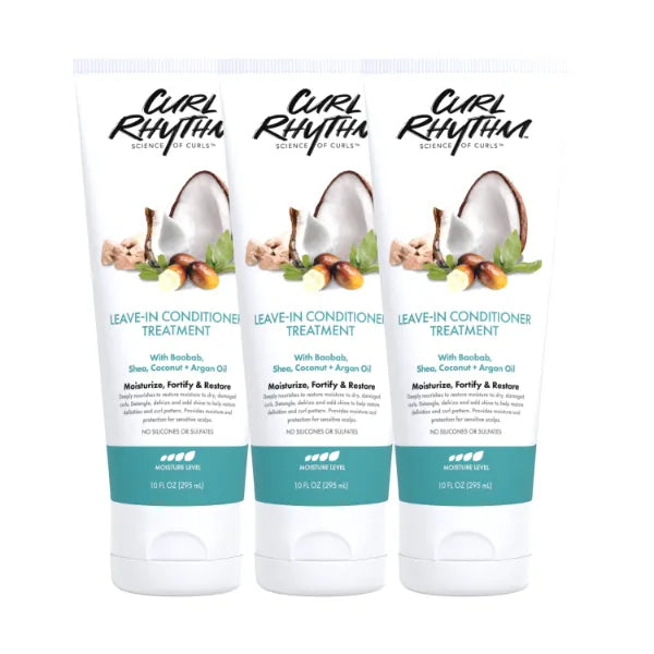 Curl Rhythm Leave-in Conditioner Treatment for Curly Hair - Moisturizing Frizz Free Shine with Shea Butter, Coconut & Argan Oil For Wavy, Kinky Coily Hair - Sulfate Free - 10 Fl Oz (3 Pack)
