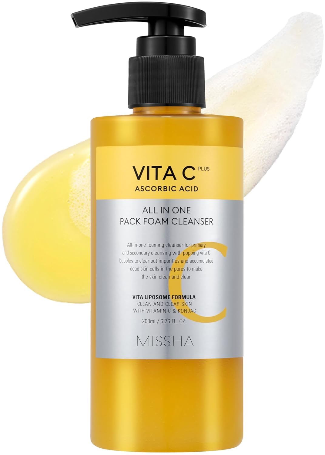 Missha Vita C All-In-One Bubble Foam Facial Cleanser | Deep Pore Detox | Magic Bubbles With 99% Pure Vitamin C | To Removes Impurities, Makeup, Blackheads, Whiteheads | 200Ml