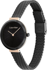 Calvin Klein Minimalistic T Bar 28Mm Mesh Women's Black Dial, Ionic Plated Black Steel Watch + Calvin Klein Minimal Linear, Women's Bangle