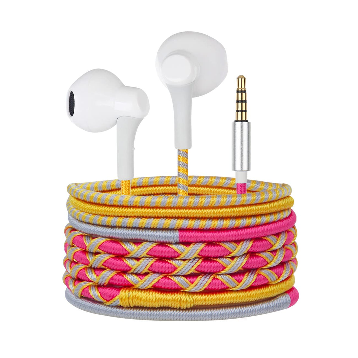 URIZONS Colorful Nylon Braided 3.5mm Jack Wired Headphones - In-Ear Kids Earphones with MIc Thread Wrapped Earbuds for Iphone for Samsung Tangle Free - Mixed