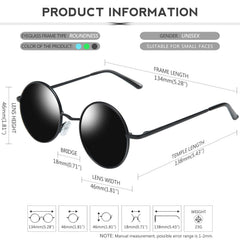 KANASTAL Hippie Round Polarized Sunglasses for Women Men, Small Circle Sun Glasses Classic Vintage Retro Shades Metal Frame UV400 Protection