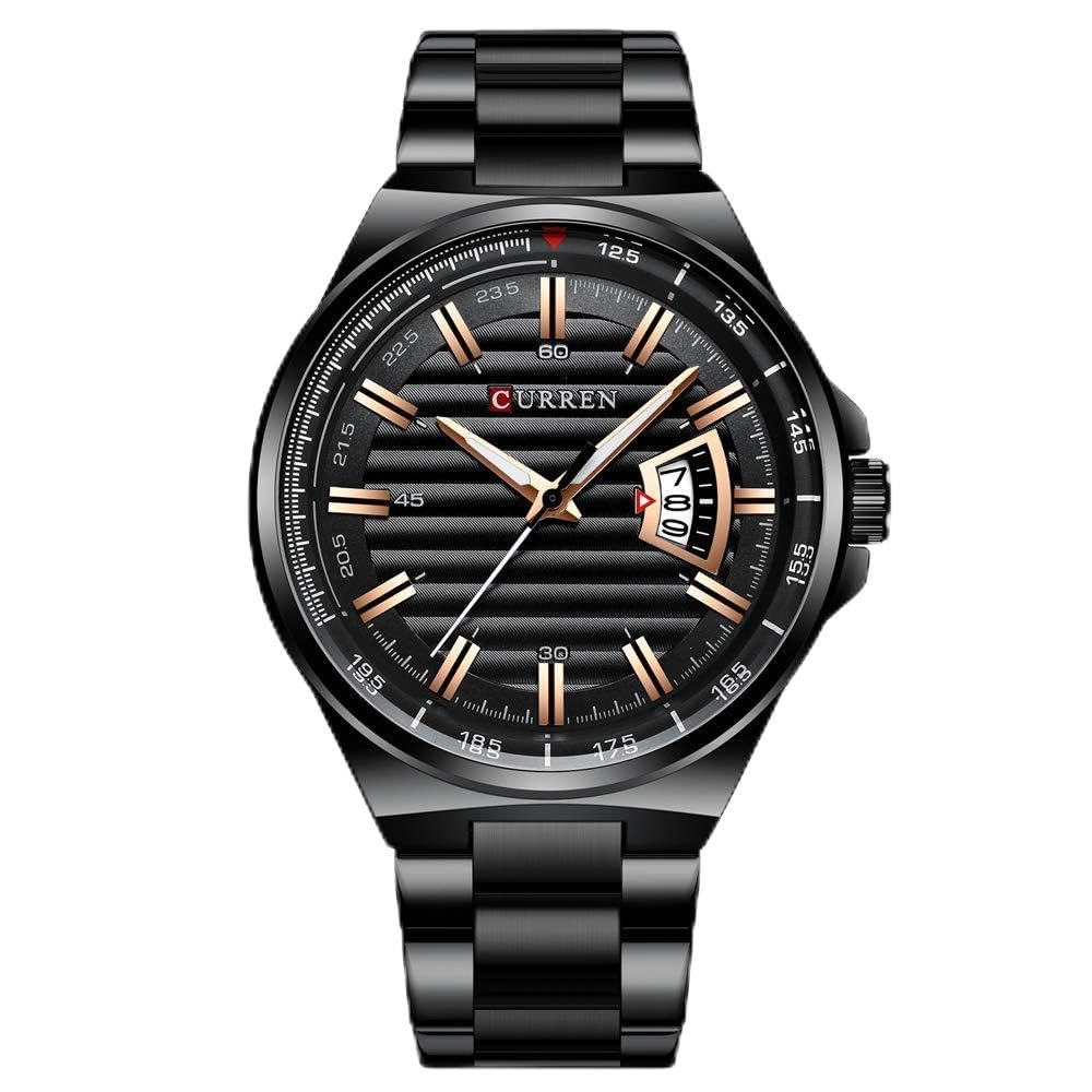 CURREN Men Watch Fashion Business Calendar Luminous Hands Quartz Watch Classic Exquisite Alloy Case Stainless Steel Band Waterproof Wrist Watch - Black