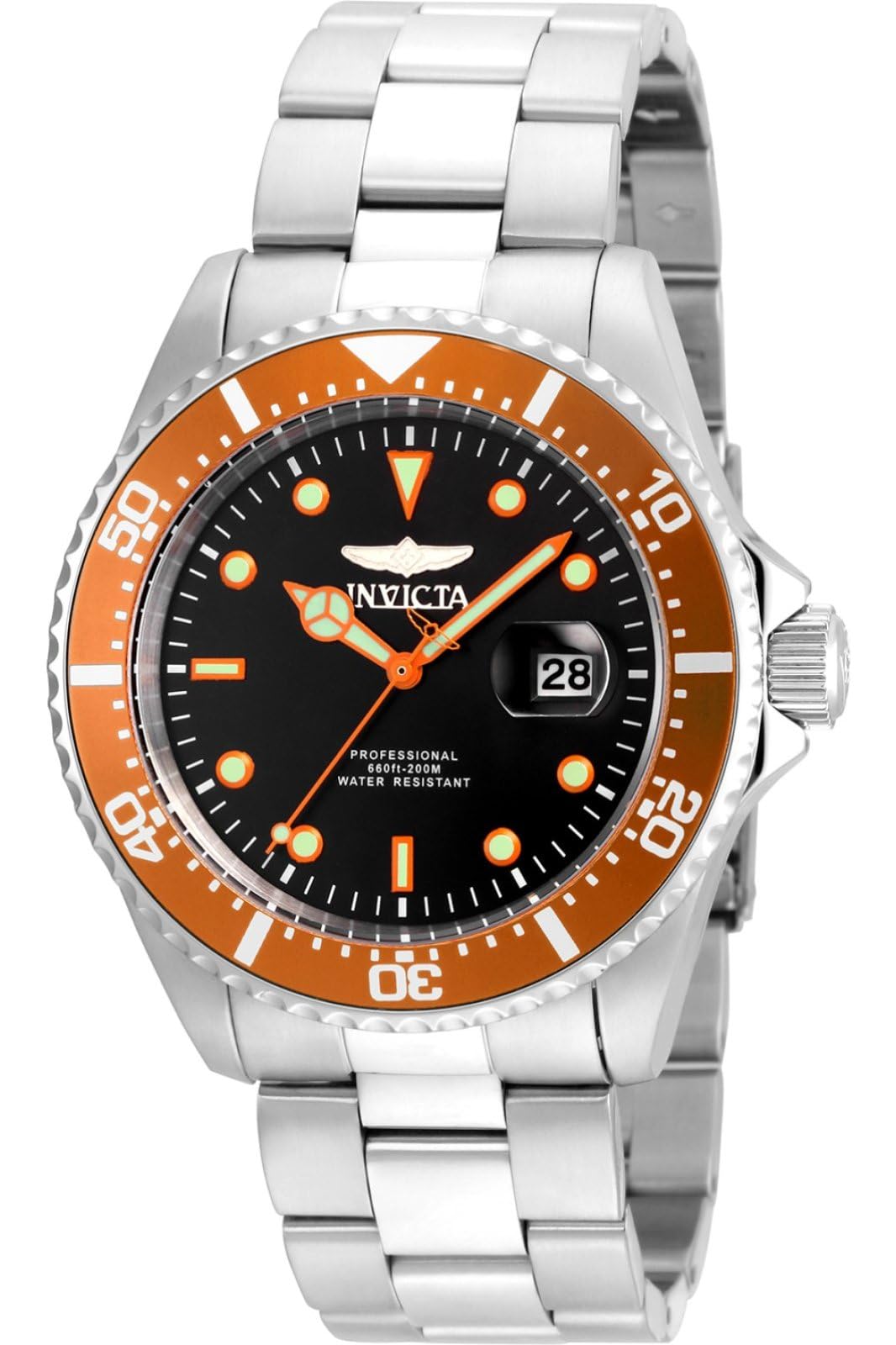 Invicta Men's Pro Diver 43mm Stainless Gold Steel Quartz Casual Watch - Orange/Stainless Steel