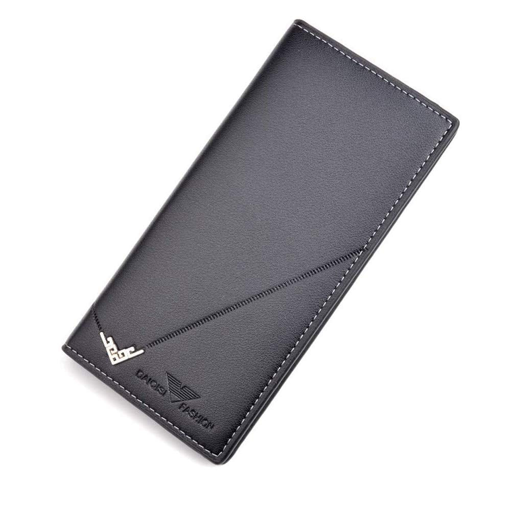 FEIXAING Men's Long Thin Slim Leather Wallet Credit Card Clip Money Bag Business Card Organizer Bi-Fold Passport Wallet Men Black