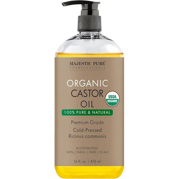 MAJESTIC PURE Organic Castor Oil| Huge 473 ml Bottle | Cold Pressed | 100% Pure & Hexane Free | Stimulate Growth for Hair, Eyelashes, Eyebrows, Nails | Moisturizing & Nourishing | Body, Hair