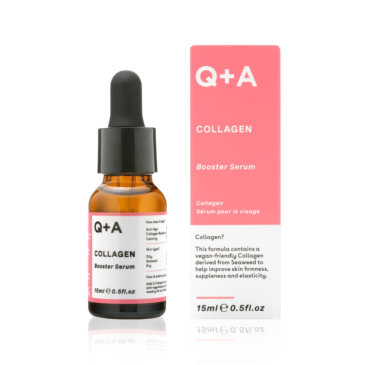 Q+A Collagen Booster Serum, lightweight, nourishing serum formulated with vegan-friendly Collagen derived from Seaweed- 15ml