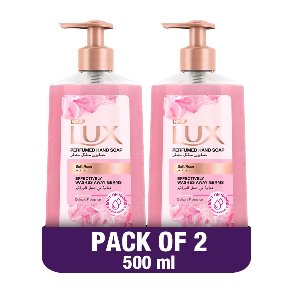 Lux Perfumed Liquid Hand Wash, for All Skin Types, Soft Rose, Glycerin Enriched Liquid Soap, 500ml, Pack of 2