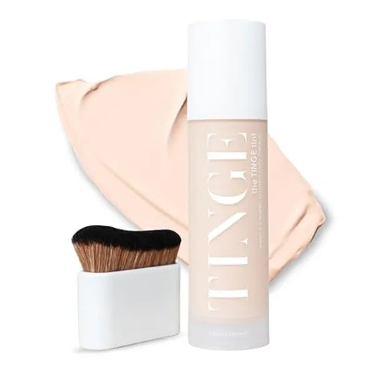 Tinge Body Makeup & Brush Bundle, 48 Hour Medium Coverage Tint with Hyaluronic Acid, Semi Matte, Water & Transfer Resistant, Vegan, Kabuki Brush for Streak Free Blending, Fair Cool, 3.38 Fl Oz
