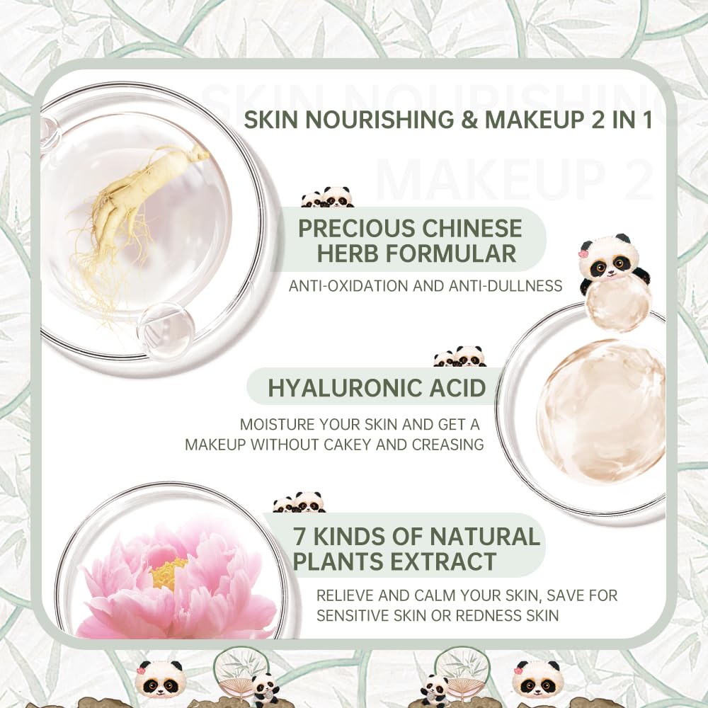 CATKIN Panda Land Full Coverage Cushion Fondation, Breathable Hydrating Nourishing Poreless Face Makeup Save for Sensitive Skin,Sheer Finish (W12 Golden Medium)