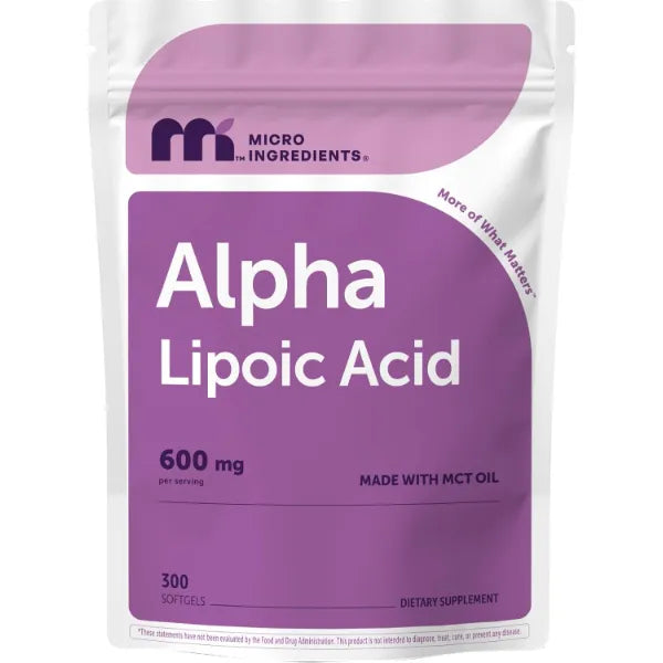Micro Ingredients Alpha Lipoic Acid 600mg Per Serving, 300 Softgels | ALA Supplement | Made with MCT Oil| Non-GMO, Gluten-Free, Soy-Free