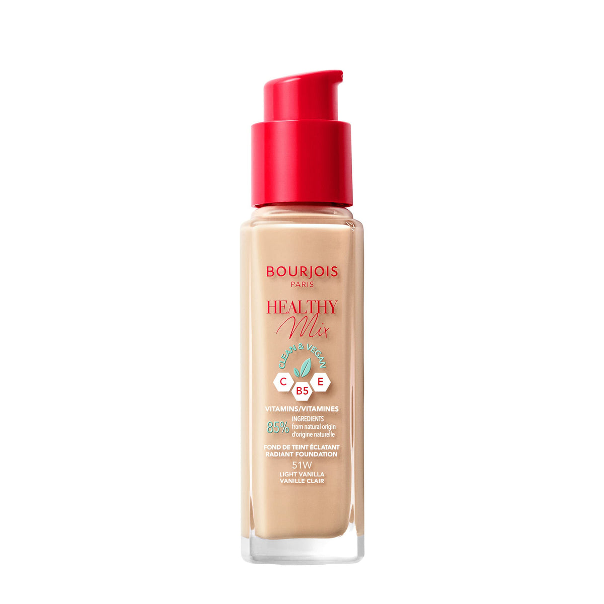 Bourjois Healthy Mix Clean Foundation – Liquid Foundation, Vegan Formula, Makeup – 51W Light Vanilla, 30ml (1.1oz)