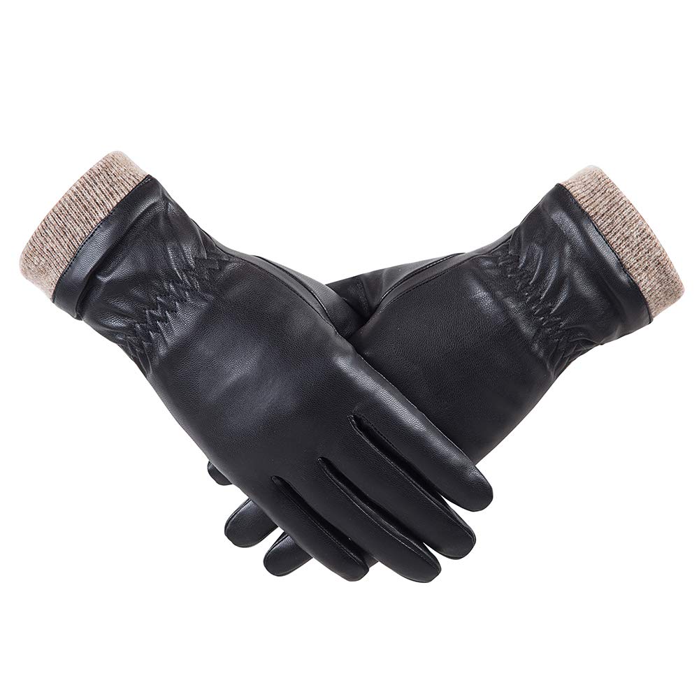 REDESS Winter Leather Gloves for Women, Wool Fleece Lined Warm Gloves, Touchscreen Texting Thick Thermal Snow Driving Gloves - Dark Gray