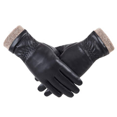 REDESS Winter Leather Gloves for Women, Wool Fleece Lined Warm Gloves, Touchscreen Texting Thick Thermal Snow Driving Gloves - Black