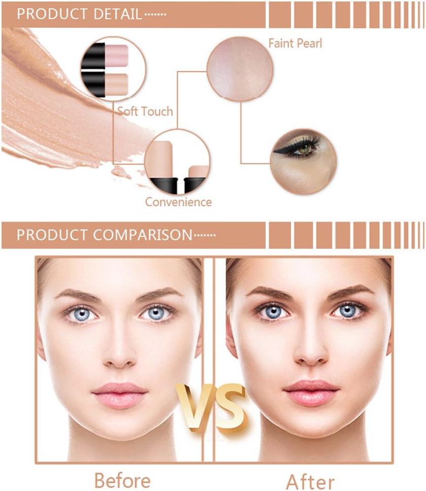 Highlighter Stick, Concealer Sticks Highlighting Powder Creamy Silver Gold Shimmer Bronzer Highlighter Makeup for Face Repairing Flawles(#1)