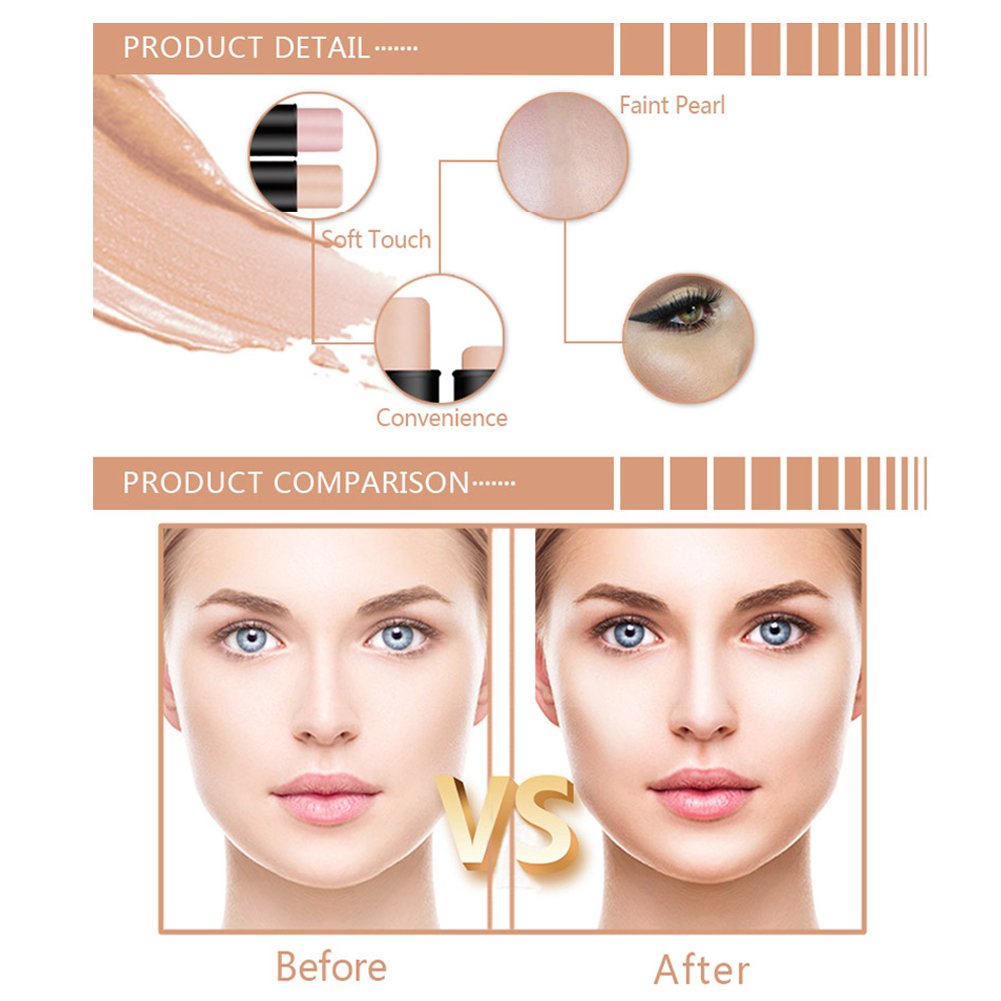 Highlighter Stick, Concealer Sticks Highlighting Powder Creamy Silver Gold Shimmer Bronzer Highlighter Makeup for Face Repairing Flawles(#1)