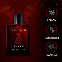 Villain Snake Perfume for Men, Eau De Parfum (EDP) -100ml, Premium Strong, Smoky, and Masculine Fragrance for Men, Best Gift for Men, Amberwood, Oakmoss, Patchouli, and Vetiver