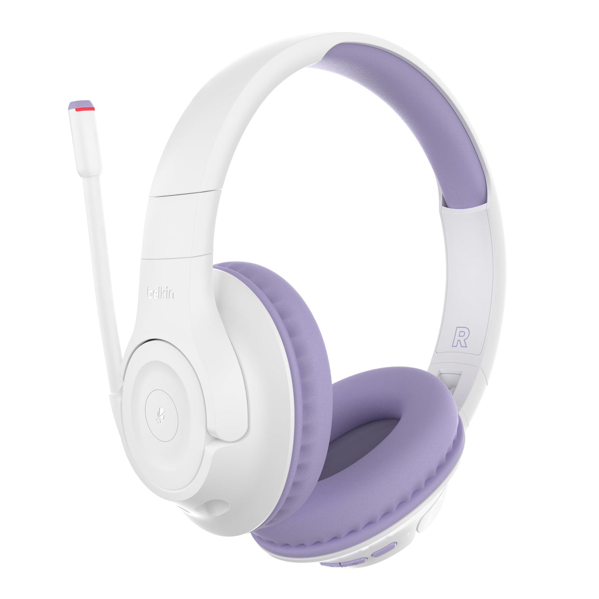 Belkin SoundForm Inspire Wireless Over-Ear Headset for Kids, On-Ear Headphones for Girls and Boys, Online Learning, & Travel with Built-In Microphone - Compatible with iPhone, iPad, Galaxy, and More - Grey/Lila