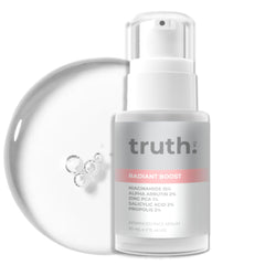 truth Radiant Boost Advanced Face Serum 30ml NIACINAMIDE 15% + ALPHA ARBUTIN 2% + SALICYLIC ACID 2% + ZINC PCA 1% + PROPOLIS 2% FORMULATED IN KOREA